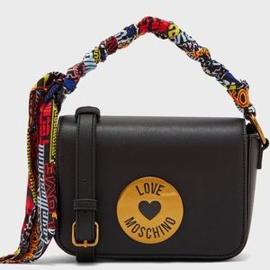 Authentic LOVE MOSCHINO black leather scarf shoulder/messenger bag purse NWT